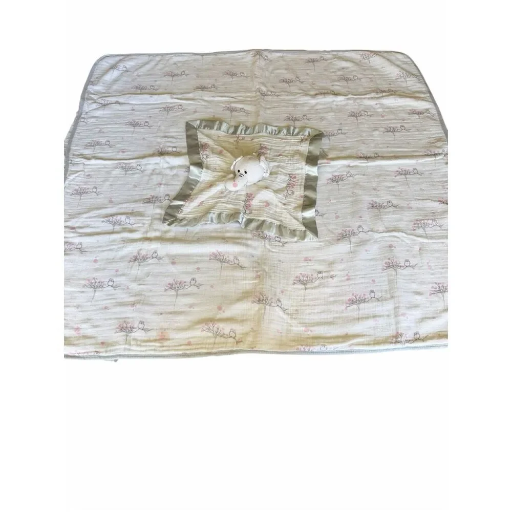 Aden + Anais Pink Gray Muslin cotton dream blanket Stains with Elephant Lovey